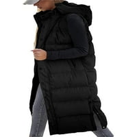 LIACOWI Ženske zimske duge jakne prsluk prsluk bez rukava zatvarač s kapuljačom kapuljač kapuljača puffer
