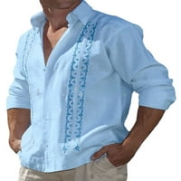 Sanviglor Men Gumb spustim ljetne košulje bluza s dugim rukavima Havajska majica Dnevna habanje majica