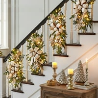 Kiskick Božićni vijenac s bobicama ukrase - božićno stubište vijenac sa LED svjetlima, ulaznim vratima
