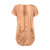 Hanas vrhovi ženski etnički stil retro cvijeća print v izrez za grickanje kratkih rukava majica top