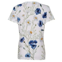 Žene ljetne vrhove kratki rukav casual bluza cvjetna ženska majica V-izrez Grey l