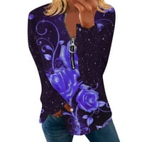 Ženske majice vrši jesen i zimski okrugli patentni zatvarač dugih rukava sa šarenim cvjetnim printom