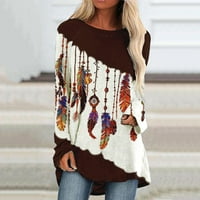 Bazyrey ženske dugih rukava plus veličina V-izrez Casual majica bluza Modna majica Solid pulover Brown,
