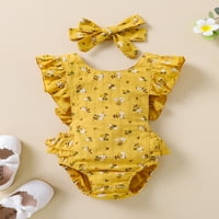 Seyurigaoka Baby Girls Ljeto odijelo Postavlja leteće rukave okrugli izrez ruffle cvjetni rub + trake