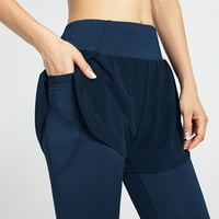 Bigersell Curvy pantalone za žene pune dužine hlače lažne dvodijelne džepove joga hlače visoko struk