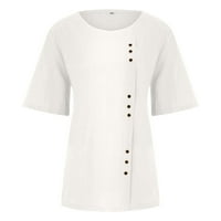 60% pamuk, 40% posteljine majice za žene labave fit crew vrat kratkih rukava Peplum čvrsta bijela x-velika