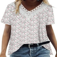 Nizine za žene Ljetni vrhovi cvjetni print majica V izrez majica labava bluza tunika kratki rukav Tee