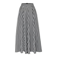 Zunfeo suknje za žene Trendy Plaid Flared Maxi suknje Vintage Loose A-line suknje za svakodnevnu plažu