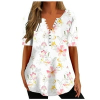 Hesxuno ljetni vrhovi za žene, modne žene geometrijski uzorak tiskarski košulje s vratnim kratkim rukavima