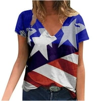 4. jula Američka zastava Ljetni vrhovi za žene Trendy Star Stripes Print Womens Tunic Tops V izrez Osnovne