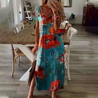 Haljina ichuanii haljina, čišćenje ljeto Ženska boemska cvjetna tiskana omotač o vratu kratki rukav