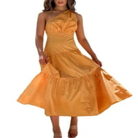 AFUNBABY Ženska haljina za jednu rame, Ležerne prilike pune boje rukava s rukavima, rub s dugim patentnim