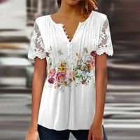 Ženske vrhove bluza Žene kratki rukav labavi cvjetni ljetni V-izrez majice bijeli l