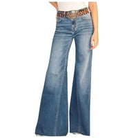 Pgeraug pantalone za žene visoke struk pere široke noge Solid boja traper hlače koje skače za žene plavo