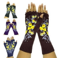 Žene pletene produžene rukavice bez prstiju žuti cvjetni vez za maglenice