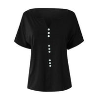 Bazyrey Womens V-izrez na vrhu ženske kratkih rukava puna bluza casual tunika košulje crne m