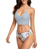 Žene prelaze visoki stručni struk cvjetni ispisani kupaći odijelo bikini