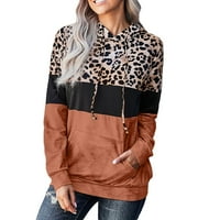 Duksevi za žene Leopard Print Pulover vrhove dukserice s kapuljačom sa džepom smeđim m