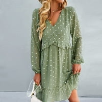 Yidarton modna haljina jesenski dugi rukav ležerni suknja na reznu haljinu za ženu zelene veličine