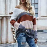 Džemper s dugim rukavima s dugim rukavima s prugastim džemper za ispis Y2K pleteni pulover opušteni