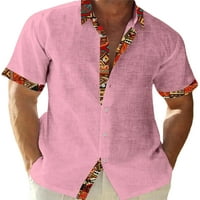 Muškarci Ljetne košulje kratki rukav Tors rever vrat majica MENS casual bluza za odmor TEE PINK XL