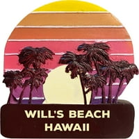 Will Willa Hawaii Trendy Suvenir Ručno oslikana smola hladnjak Magnet zalazak sunca i palmina dizajna