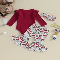 Amiliee Toddler Baby Girginje Božićne odjeće s dugim rukavima ROMper + Santa Ispis pantalone + trake