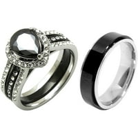 Njegova njegova prstenasta met ženska crna kruška CZ CZ Dva tona crnog vjenčanog prstena set mučina