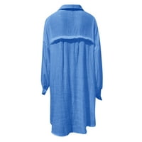 TDOQOT FALL odijelo za žensko-poklopljenje ovratnik pune boje casual pamuk pamučno pamučno posteljina