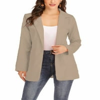 Ženski lapeli džepni gumb Blazer za radnu kancelariju dugih rukava jakna od punog boja