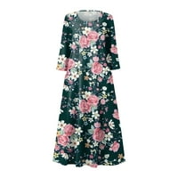 Haljine za žensko čišćenje ljetne haljine Ležerne prilike tiskane udobne modne duljine rukav džep tamnozelene