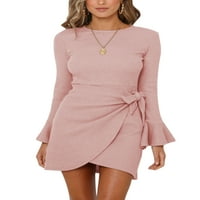 Glookwis dame neregularne mini haljine elegantni pulover skakač casual seksi džemper haljina luka ružičasta