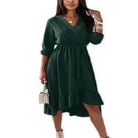 Glonme ženske solidne boje seksi midi haljina casual party line haljine V izrez za odmor zeleni l