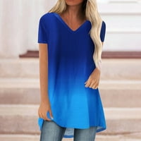 Košulje za žene gradijent tiskani kratki rukav labav V izrez Trendy majica plava m