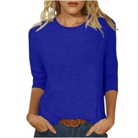 Vremenska ženska majica rukava modna majica u boji u boji Ženska okrugla vrata casual bluza Labavi vrhovi,