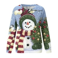 Božićni džemper za žene smiješne slatke letenje tiskane majice s dugim rukavima Jesen Novelty Xmas Crewneck