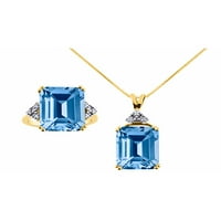 Nakit za žene 14k Yellow Gold Emerald Cut Gemstone i originalni dijamantni prsten i odgovarajuća ogrlica