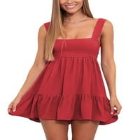 Voguele žene sa rukom bez rukava s rukavima kratke mini haljine odmori labavi crveni s
