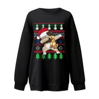 FESFESFES ružni božićni džemper žene O-izrez dugih rukava zimska smiješna štenad tiskara labava bluza