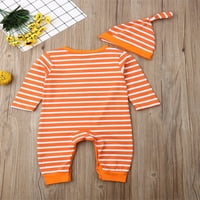 Eyicmarn Baby Boy Halloween odjeća bundeve s prugama s prugama dugih rukava za rukav i beanie za dječje