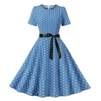Clearsance Ljetne haljine za žene kratki rukav Mid-duljina modna a-linija polka točka okrugli izrez