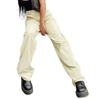 Ženske Y2K ravne pantalone za noge Visoki trakici traperice od labavog vreća za olovke Jeans Vintage