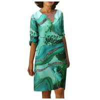 Labakihah haljine za žene modni ženski retro tiskanje V-izrez kratki rukav udoban casual haljina zelena