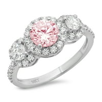 1.79ct okrugli rez ružičasti simulirani dijamant 14k bijeli zlatni angažman halo kamene prsten veličine
