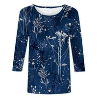 Dyegold Plus veličine za žene rukav Crewneck Dressing Casual Laise Bluzes Retro cvjetni print zapadnih