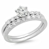 1. Carat 10k bijeli zlatni kružni dijamantski zaručni prsten za brisanje sa odgovarajućim pojasom za