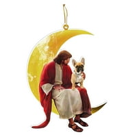 Mishuowoti pas i Isus koji sjede na mjesecu vješanju ukrase, ukras božićnog ukrasa