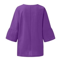 Lanene bluze za žene Ljetni rukav gumb Bluze vrhovi Ljetna osnovna tunika majica Dame Ležerne prilike