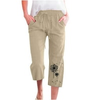 Žene CAPRIS sa džepovima odobrenje Moda Žene Ležerne tiskane elastične hlače Ravne široke nogu pantalone
