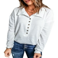 Asvivid ženske dugih rukava Henley majice s rebrastim pletenim duksevima Ležerne prilike V Crtton Dugme